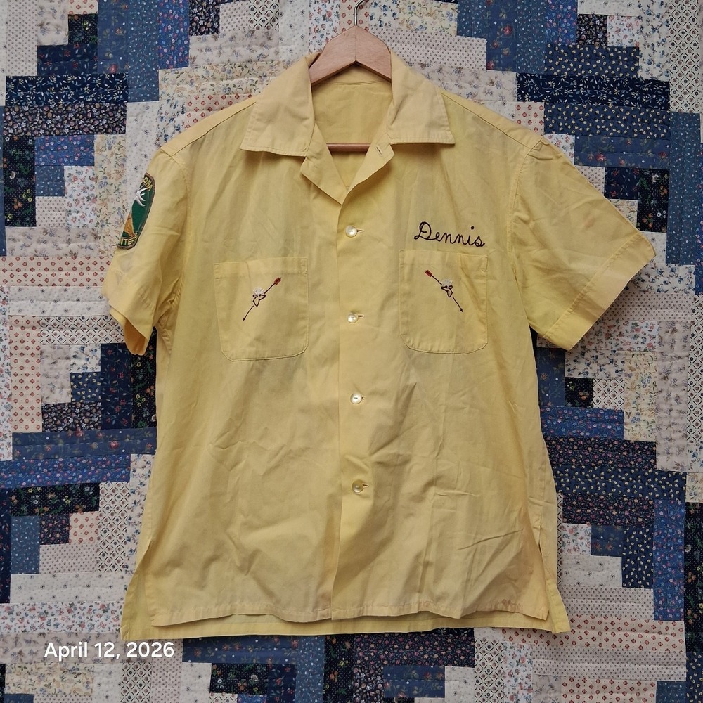 Vintage Lightweight 60s Archery Shirt Embroidered Yellow XL Bow Hunters Winona